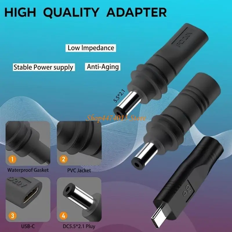 K1AA 3Pcs/Set USB C Male Female to DC5.5x2.1mm Charging Adapter for Mini Satellite Works with Type C PD20V 100W Source