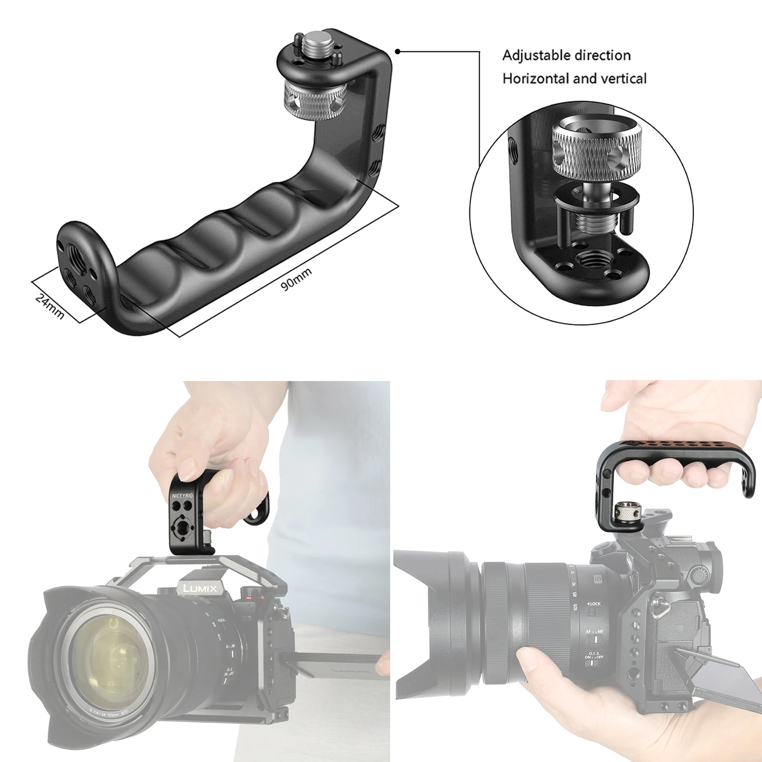 NICEYRIG Cold Shoe/Arri Locating/Screws Camera DSLR Top Handle for Cinema Camera Camcorder Cage Rig