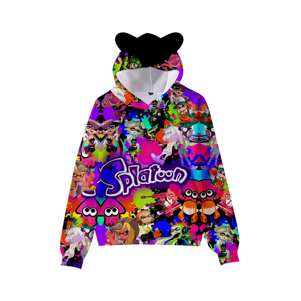 New Hip hop Children Hoodie Cosplay Splatoon 3 Cat Ear Hoodie Long Sleeve Boy Girl Kids Hooded Sweatshirt Bear Ear Sweatshirts