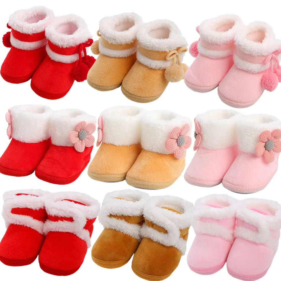 Baby Warm Cozy Anti-Slip Christmas Boots Toddler Soft Sole Winter Fleece Crib Shoes Boys Girls First Walkers Infant Slipper