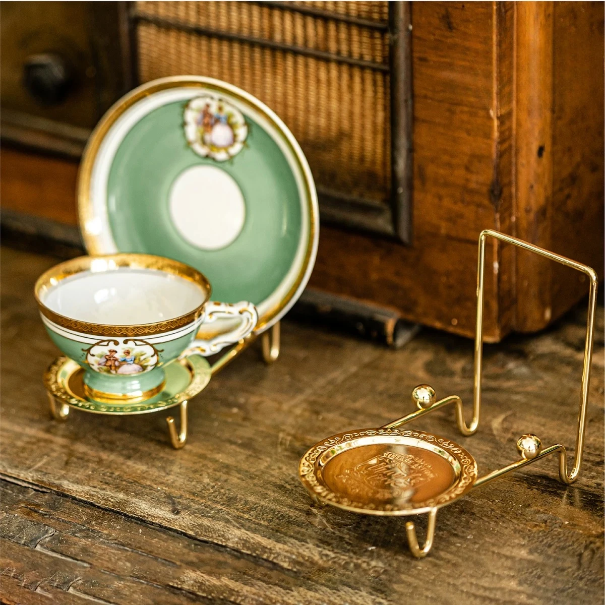 retro coffee cup tray frame titanium steel imported thickened electroplating living room light luxury