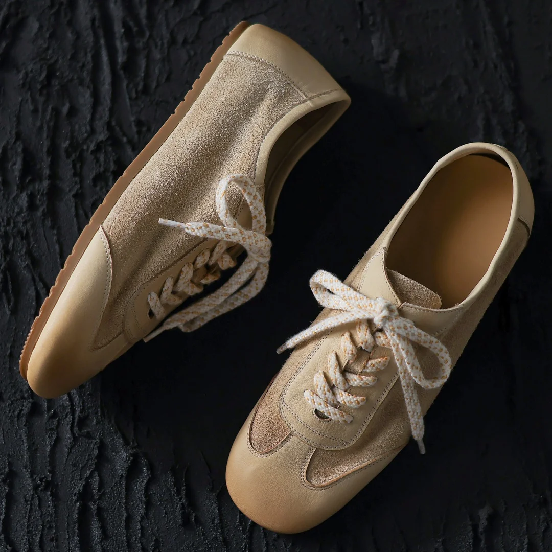 Women\'s genuine leather patchwork lace-up flats sneakers leisure high quality soft comfortable daily walking shoes for woman hot