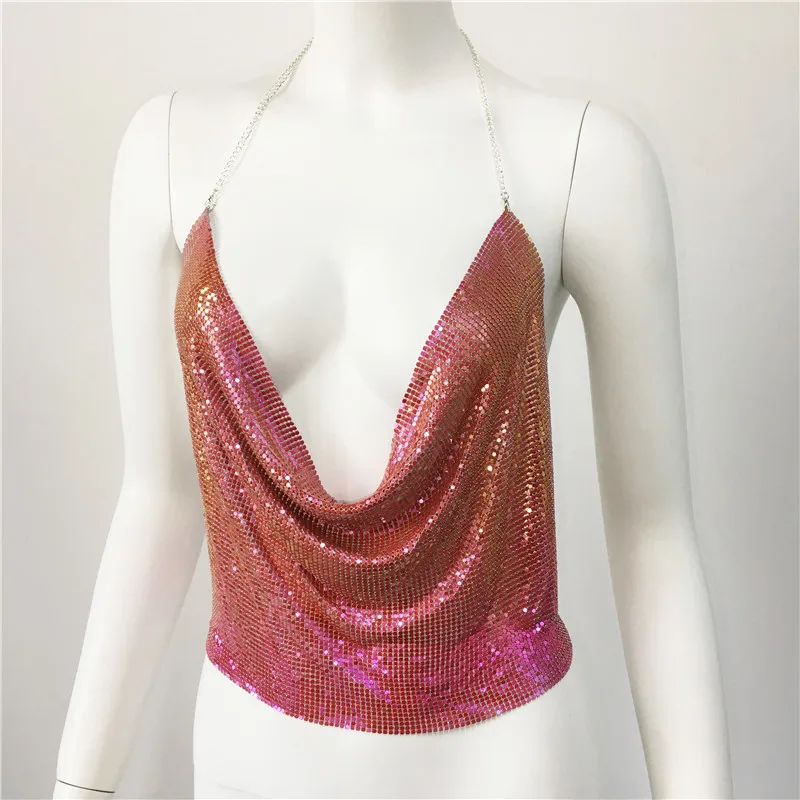 ALA Rising|Spice Girls Women\'s Metallic Sequin Top Sexy Nightclub Party Spice Girls Top Sequin Halter y2k Youthful Woman Clothes