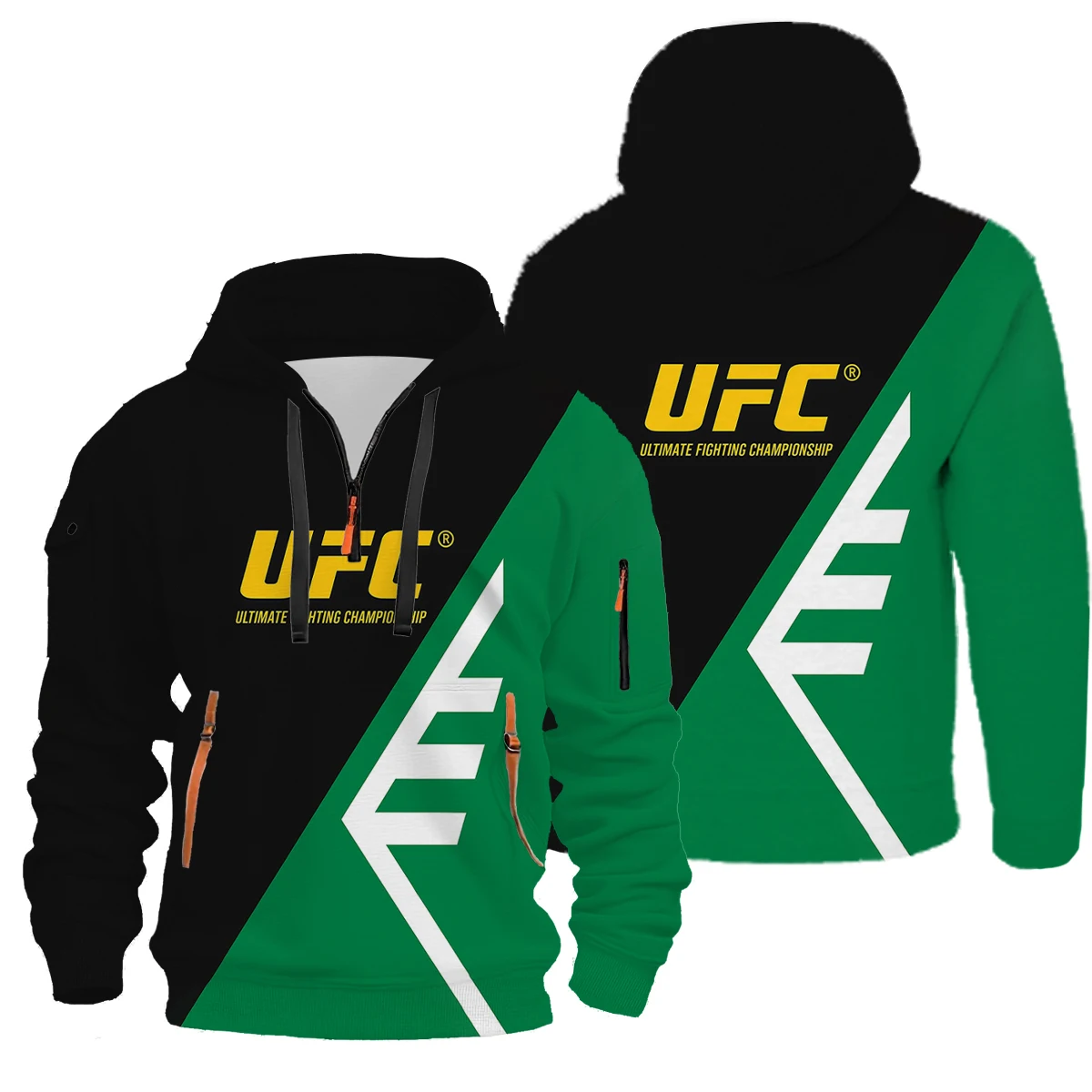 سويت شيرت UFC عالي الجودة بسحاب عالي التحمل للرجال مع بطانة من الصوف وسترة بغطاء للرأس، متعدد الاستخدامات في الخريف والشتاء