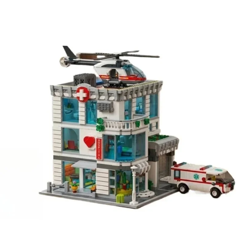 2876-teiliges Baustein-Set für ein allgemeines Krankenhaus, Stadtansicht, Architektur, modulares Montagemodell, Bausteine, Heimdekoration, kreatives Spielzeug, Geschenk für Erwachsene