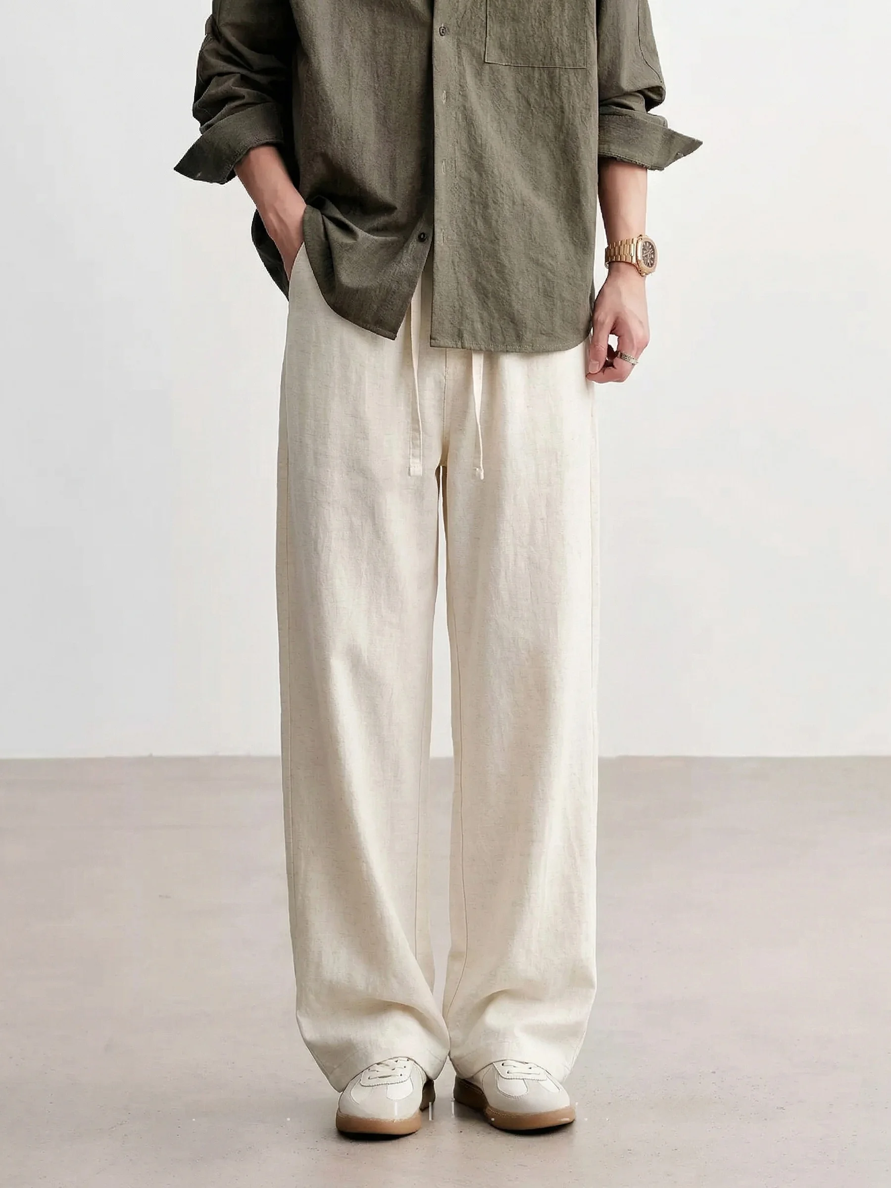 Gold Ratio Lyocell Silk Blend Casual Pants Men's Thin Loose Straight Leg Long Trousers Draping Ice Silk Comfortable Summer Wear view 3