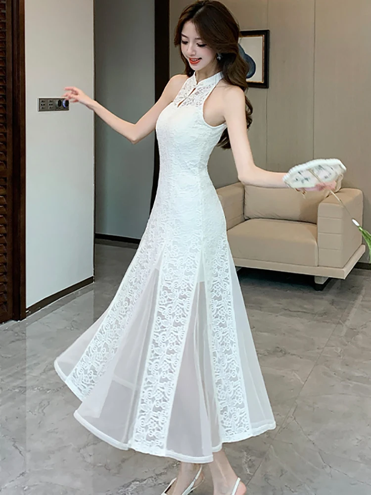 2025 laço branco jacquard chique babados sereia vestido feminino elegante luxo dança vestido de festa primavera verão moda coreana vestidos