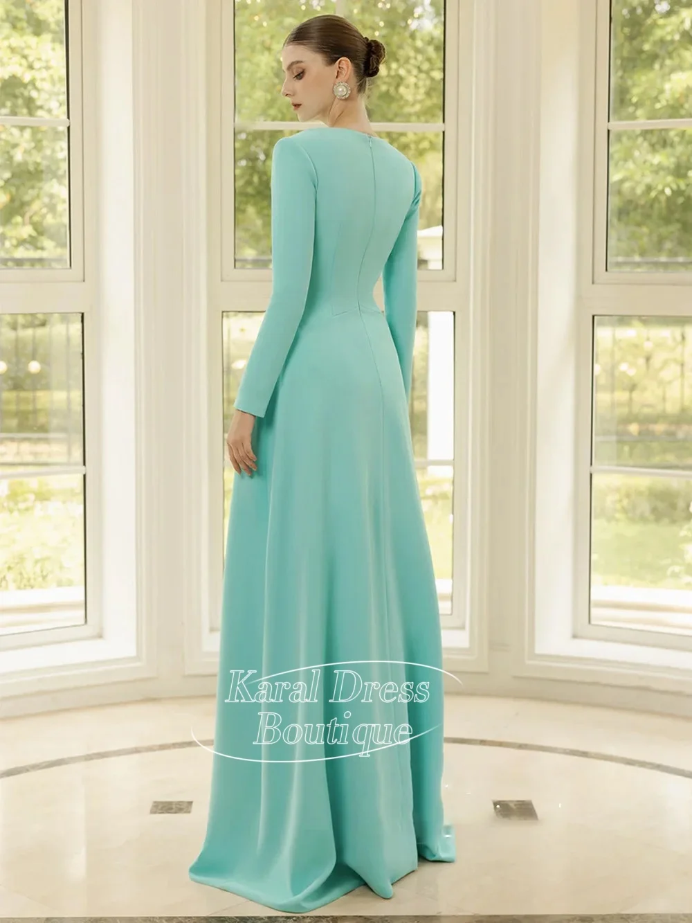 Abito da sera blu Tiffany Robe De Soiree Maniche lunghe personalizzate Scollo a V Paillettes A Line Abito da ballo Abiti da ballo formali