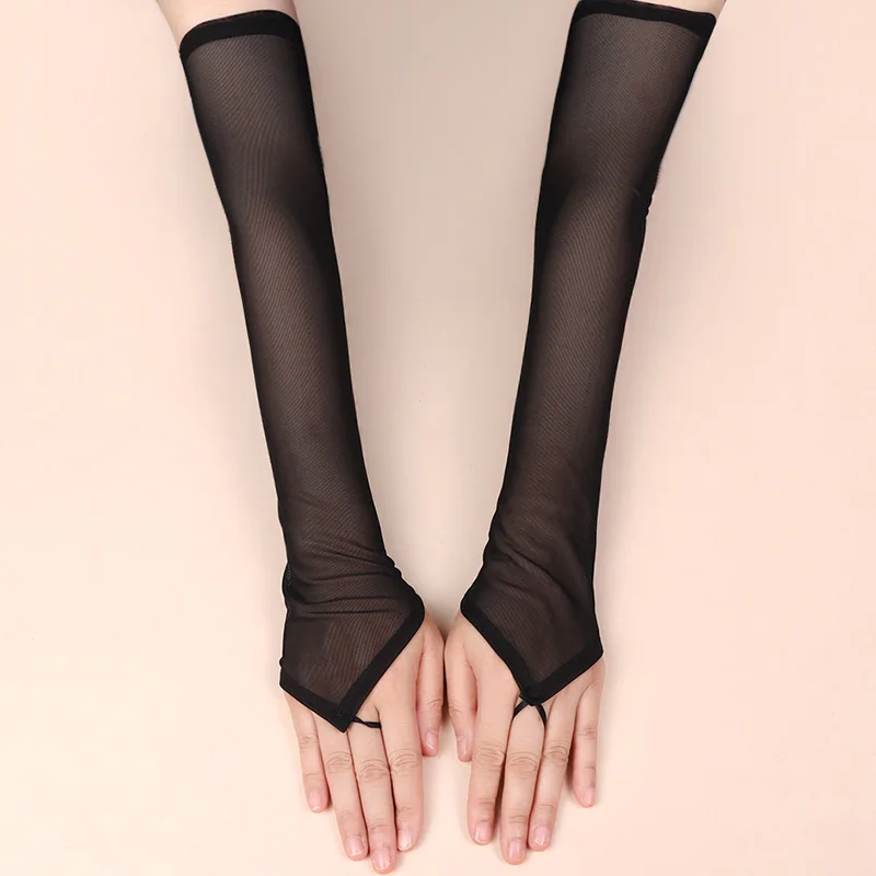 1 Pair Sexy Lace Fingerless Thin Transparent Mesh Party Gloves Arm Sleeves Cosplay Dinner Dance Hook Finger Mittens