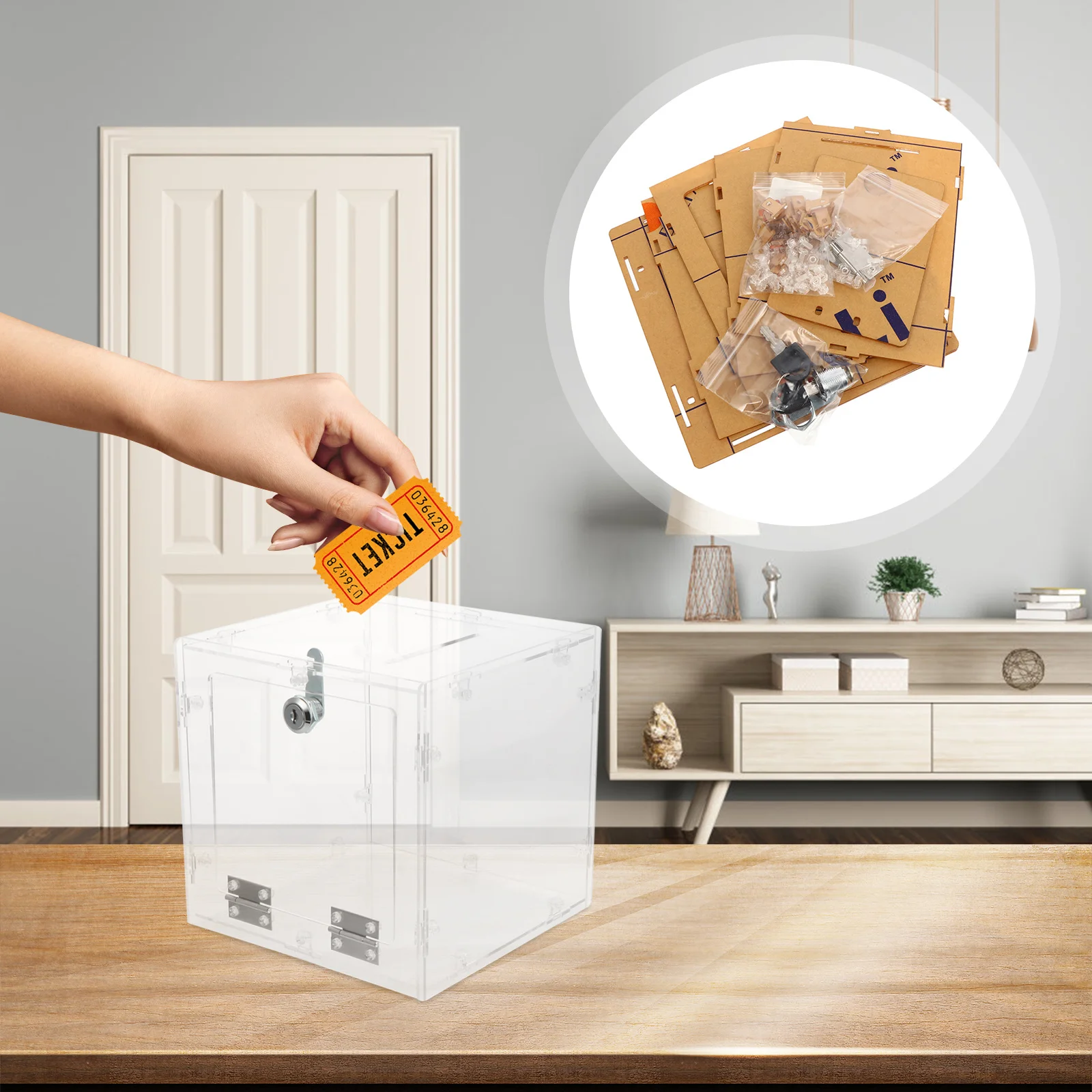 

Clear Acrylic Donation Box 6.7X6.7X6.7Inch Lockable Slot For Cash Tickets Ballots Voting Box Suggestion Container Storage