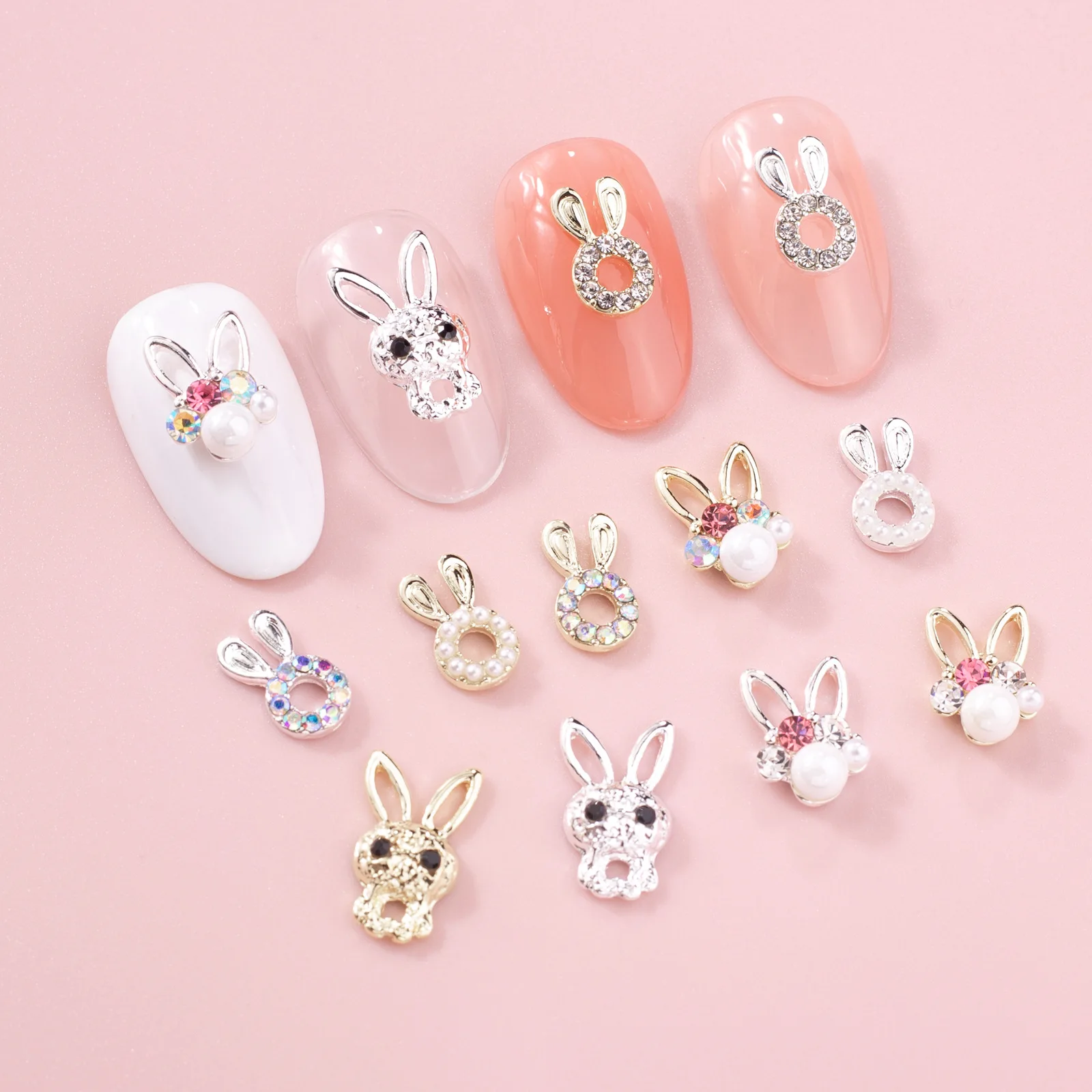 10 قطع لطيف أرنب 3D الكرتون مسمار الفن زينة اللؤلؤ الماس مزين الراين لملحقات مانيكير #3
