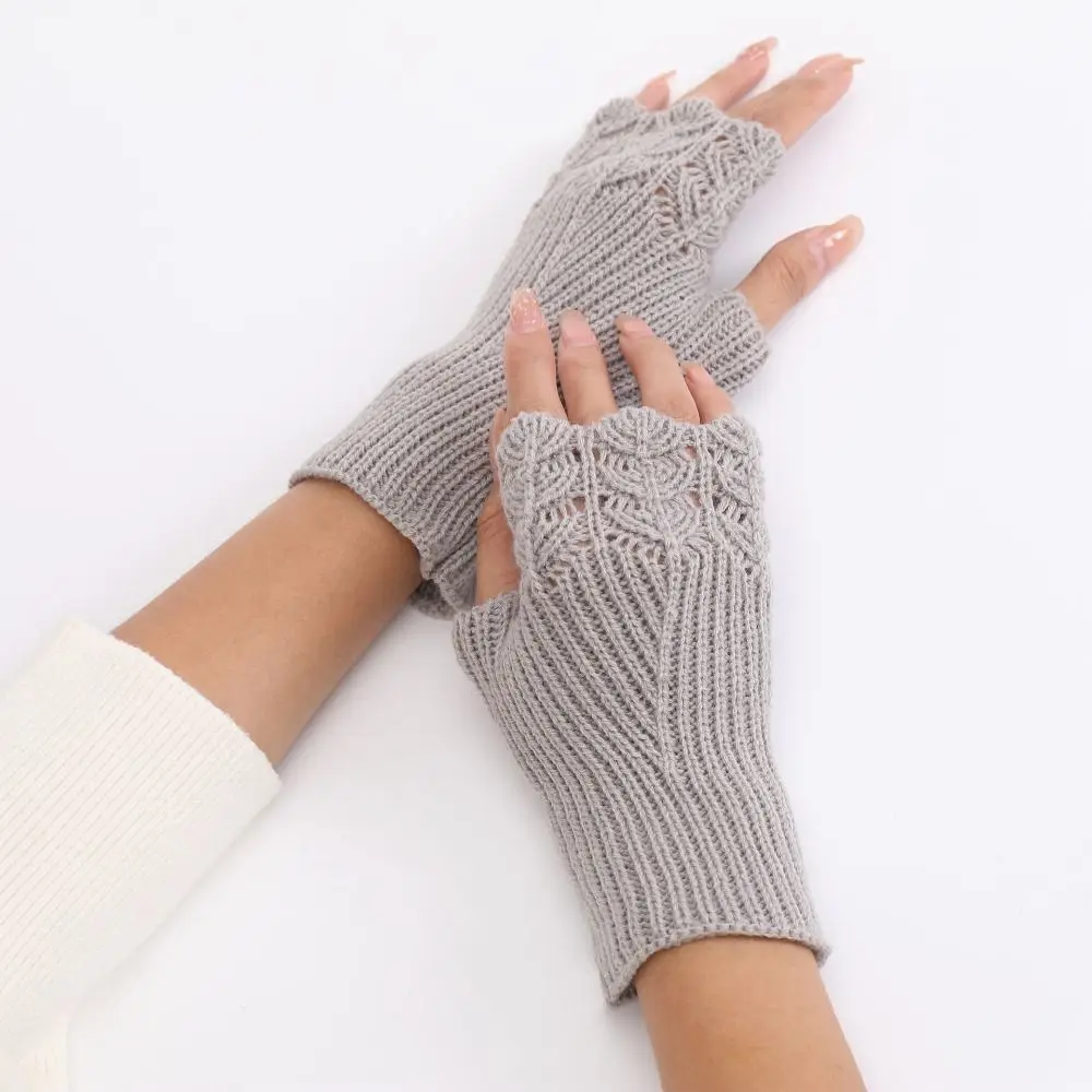 All-Match Vintage Knitted Gloves Half Finger Hollow Out Fingerless Gloves Warm Windproof Winter Wool Gloves Winter