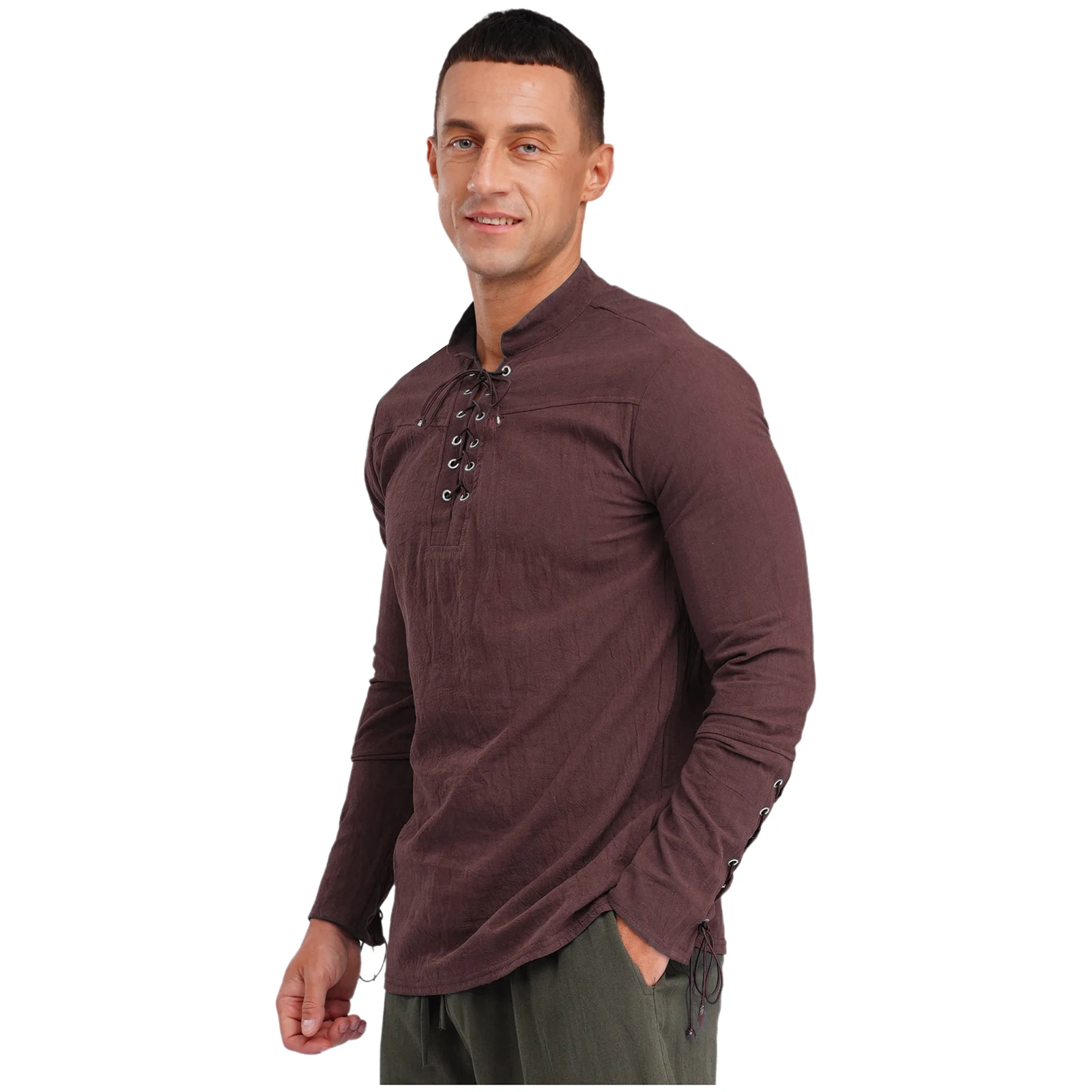 رجل القرون الوسطى عصر النهضة فايكنغ القراصنة قميص طويل الأكمام الدانتيل متابعة القمصان فيكتوريا خمر قمم هالوين موضوع حزب حلي