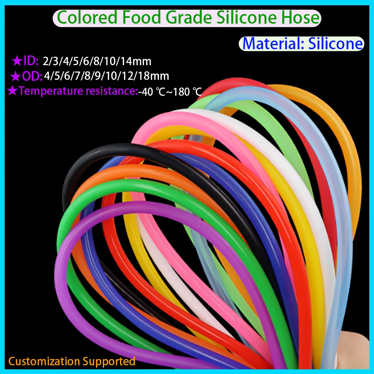 

Silicone ID1mm 2mm 3mm 4mm 5mm 7mm 8mm 9mm 10mm 12mm Food Grade Hose Water Connector
