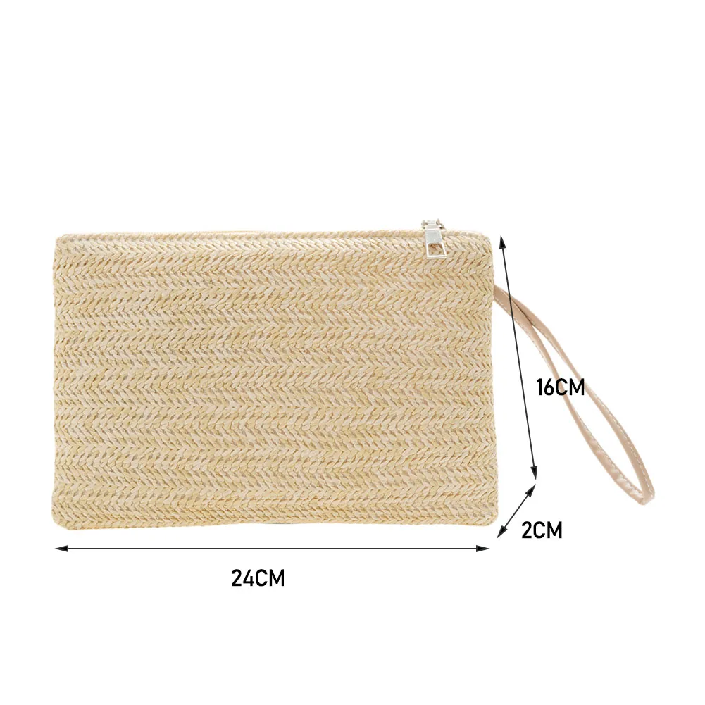 Elegant Straw Handbag Clutch Summer Beach Bag Women Bohemian Style Beach Summer Woven Clutch Wristlet Bag Solid Color Purse