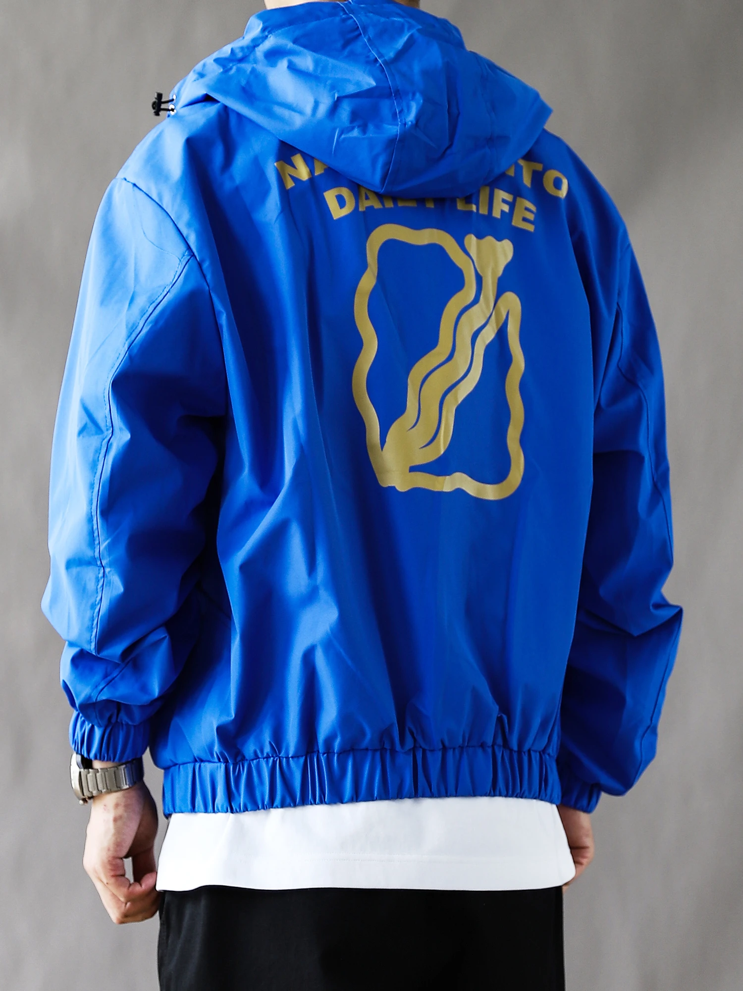 

Retro Japanese Sle Hooded Jaet Men's Spring Autumn Loose Casual High Street Blue American Sle Polyester Fiber Long S...