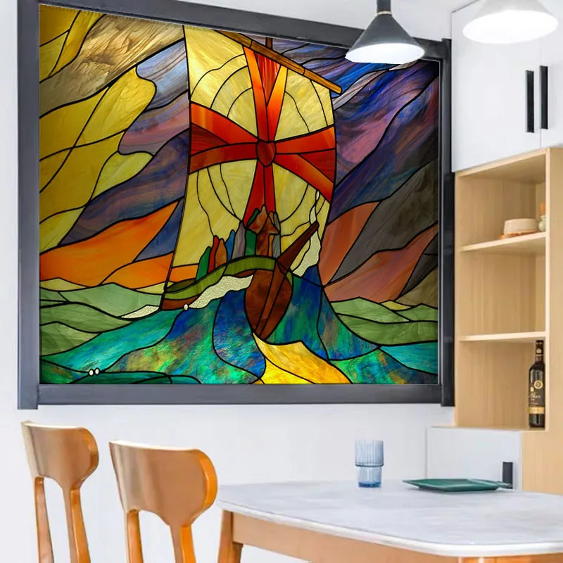 Stained Glass Window Film Static Cling Custom Size Mythological People Church Decor Frosted Privacy Film for Home Office Windows