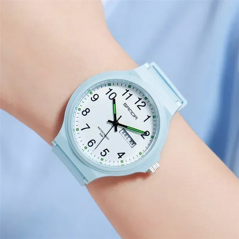 SANDA Fashion Lovers Watch Women Men Quartz Waterproof Week Date Luminous School Boys Girls Matching Wristwatch H9072