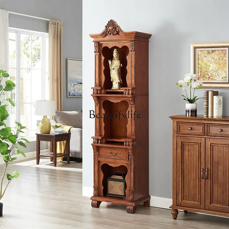 

6Dedicated to the God of Wealth, Guanyin Bodhisattva, Shrine, High Standing Cabinet, American Antique Solid Wood