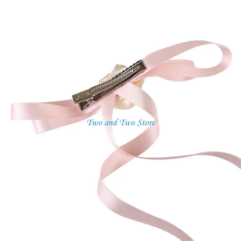 

HX6F Bowknot Hair Clip Long Ribbon Hairpins FHeaddress Hair Accessories Party Jewelry