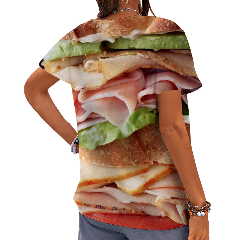 CLOOCL Fashion Women T-shirt Sandwich Bacon Rolls Graphics 3D Printed Tees Button Decorate Short Sleeve Blouse Oversized Tops