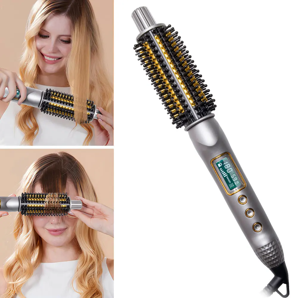 32mm Curling Iron Brush Ceramic Ionic Hair Curler Straightener Anti-Scald Volumizing Hair Iron Heated Brush Electric Hot Comb