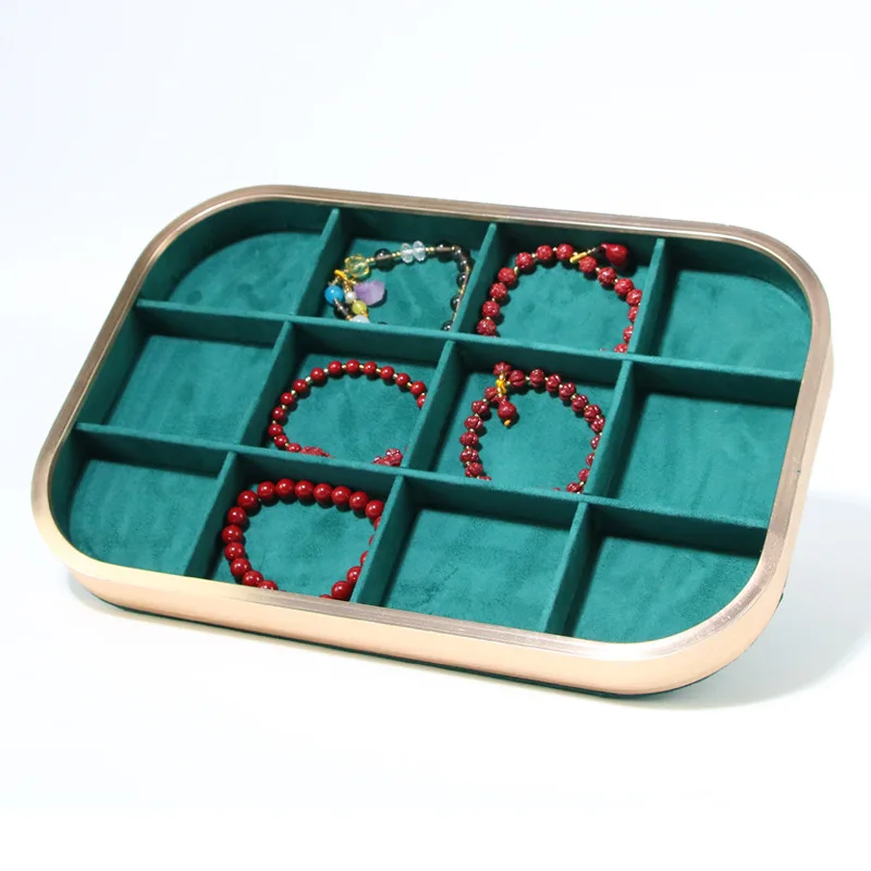 Metal Jewelry Tray Aluminum Alloy Microfiber Green Tray European Style Jewelry Display Storage