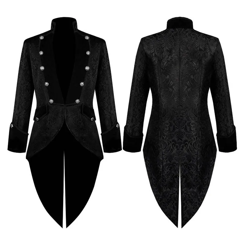 

Medieval Cosplay Men's Jacket Black Tailcoat Man Trench Coat Victorian Gothic Clothing Steampunk Windbreaker Halloween Costume