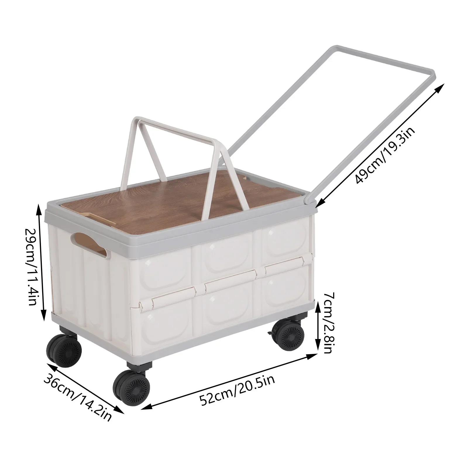 55L Foldable Cart with 360° Rotating Wheels and Long Handle - Grey, Made of PP, Suitable for Indoor and Outdoor Use, Picnic Set