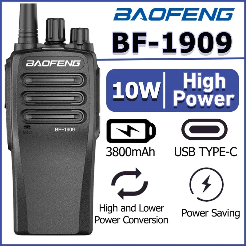 

Baofeng BF-1909 10W High Capacity Walkie Talkie Long Range Two Way Radio Type-C Charging FM Transceiver Ham Radio