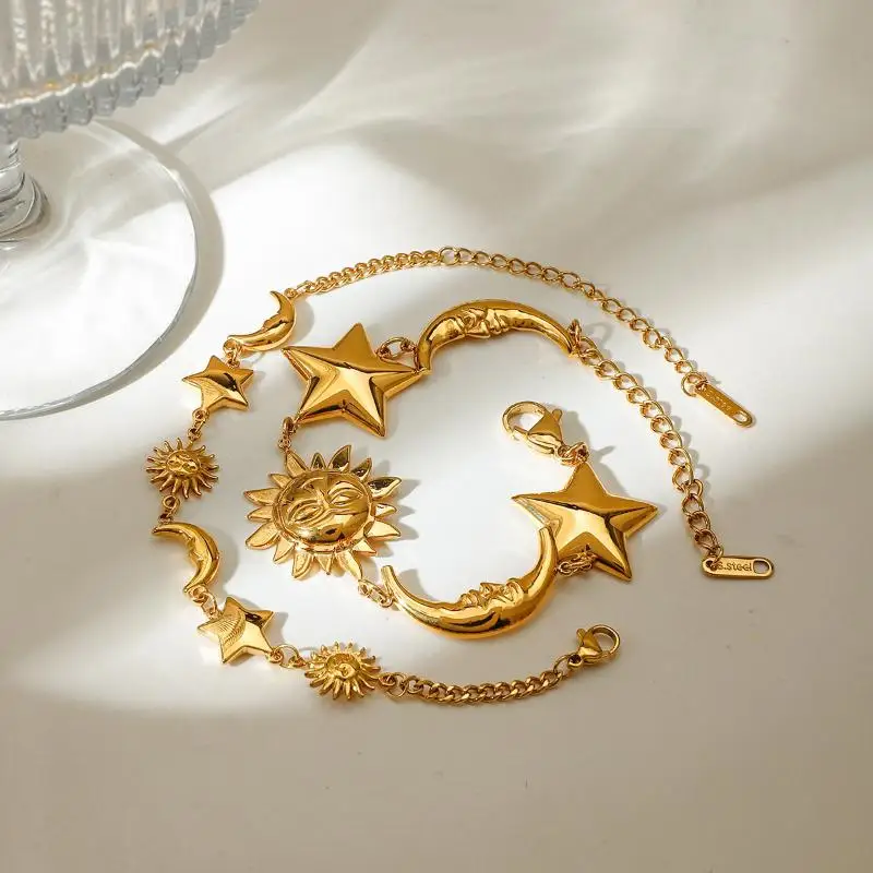 سوار ربط نجمة القمر الفريد؛ قلادة الشمس كهدية مجوهرات نسائية رقيقة