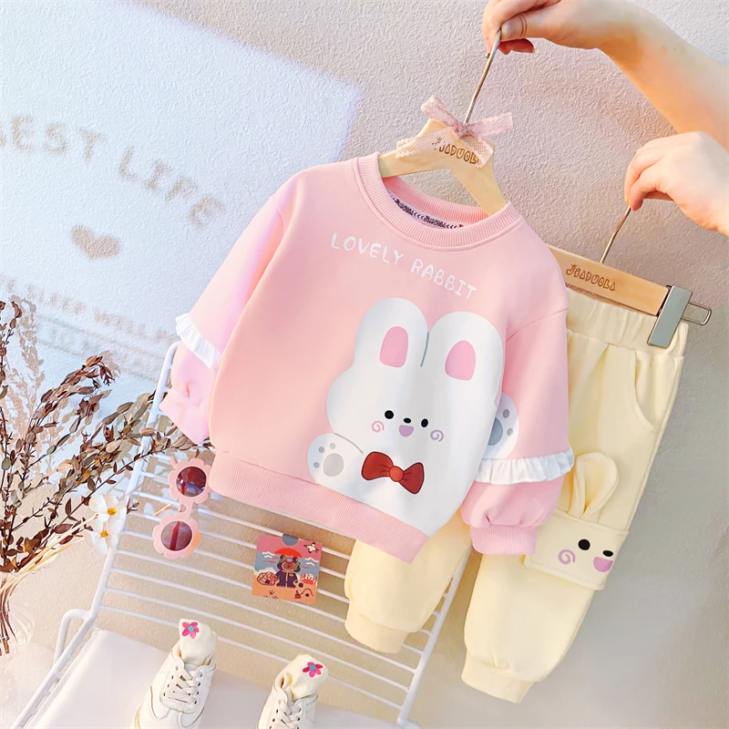 2022 Autumn Kids Clothing Sets for Baby Girls Clothes Outfits Infant Lace T Shirt Pants Cute Cartoon Rabbit Children Sportswear