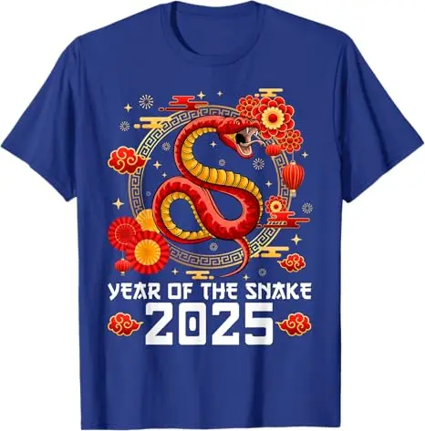 Year of The Snake 2025 Zodiac Happy Chinese Lunar New Year T-Shirt Funny Spring Festival Holiday Clothing Family Graphic Tee Top