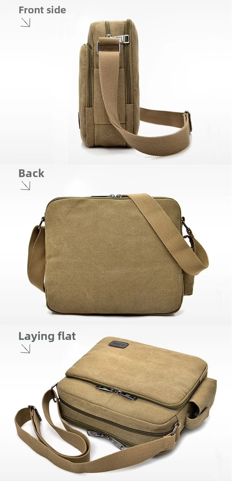 Fashionable and Trendy Canvas Men's Bag Multifunctional Single Shoulder Casual Large Capacity Crossbody Multi Compartment Bag