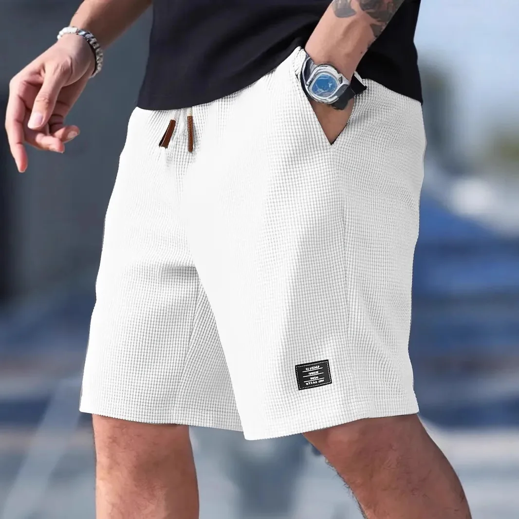 

Summer Men's Casual Sports Knee-length Shorts Drawstring Elastic Waist Corn Pattern Corduroy Shorts