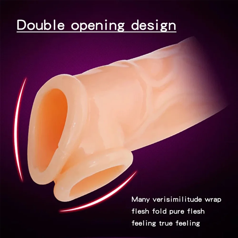 Reusable Penis Extender Cock Rings Delay Ejaculation Penis Condoms Dick Sleeve Silicone Glans Cover Enlargement Sex Toys For Men