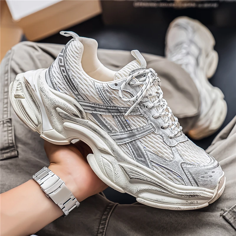 Men Vintage Distressed Dad Shoes Retro Fashion Thick Sole Sneakers Breathable Non-slip Street Casual Shoes New Arrival