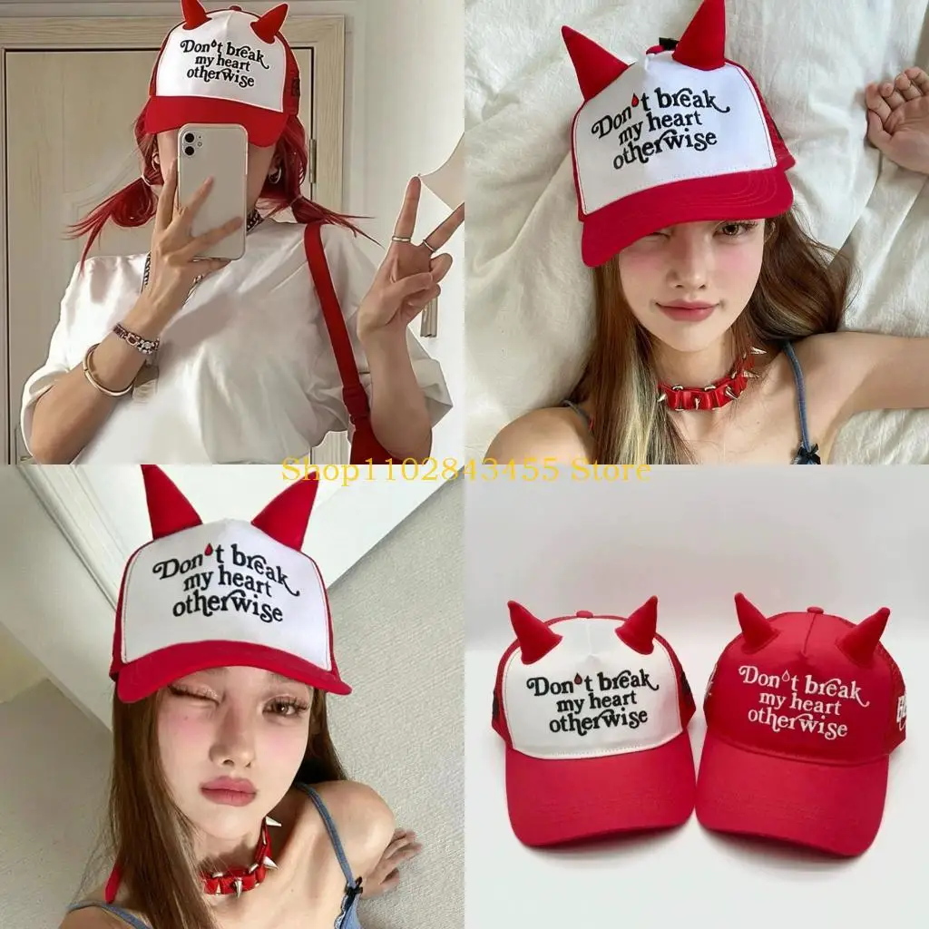 49MC Unique Devil Horn Sun Hat Baseball Hat For Fashion Enthusiasts Daily Wear