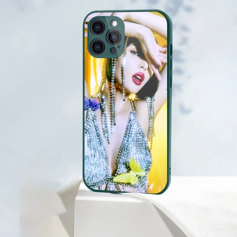 KPOP Kim HyunA-Coque de Téléphone Portable en Verre Liquide, Étui pour iPhone 15 14 13 12 11 Pro Max X Poly XS 8 7 Plus