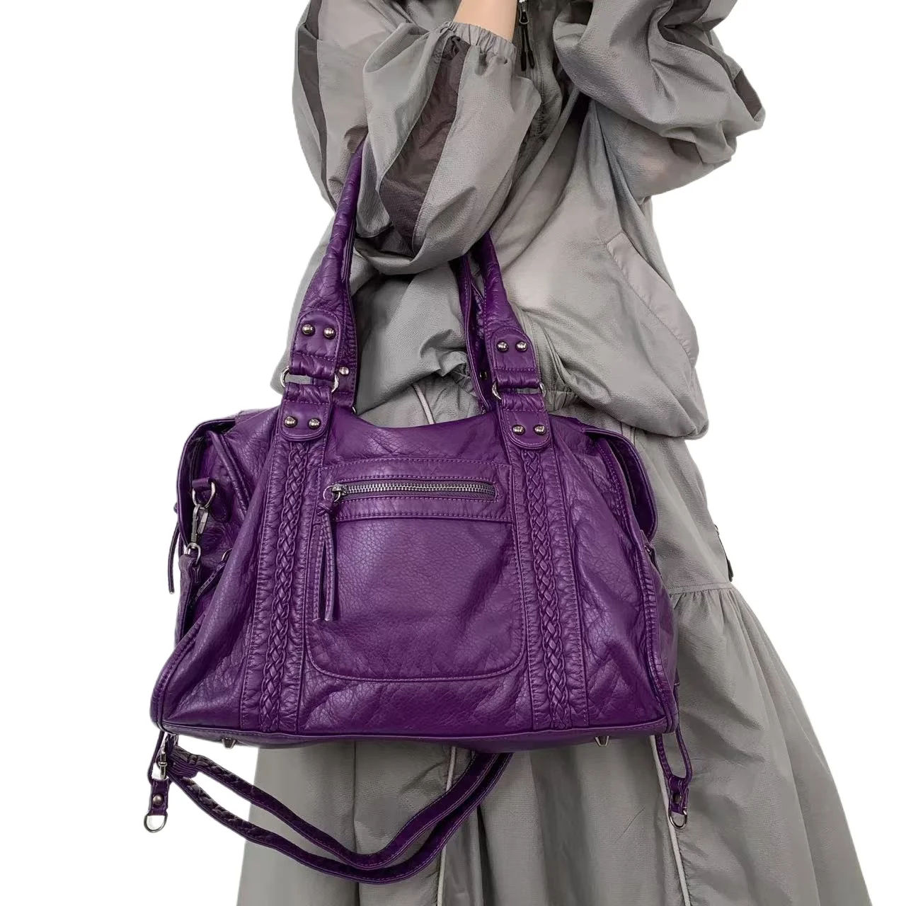 Ladies' fashionable retro Y2K spicy girl handbag, large capacity, multiple pockets, punk crossbody bag