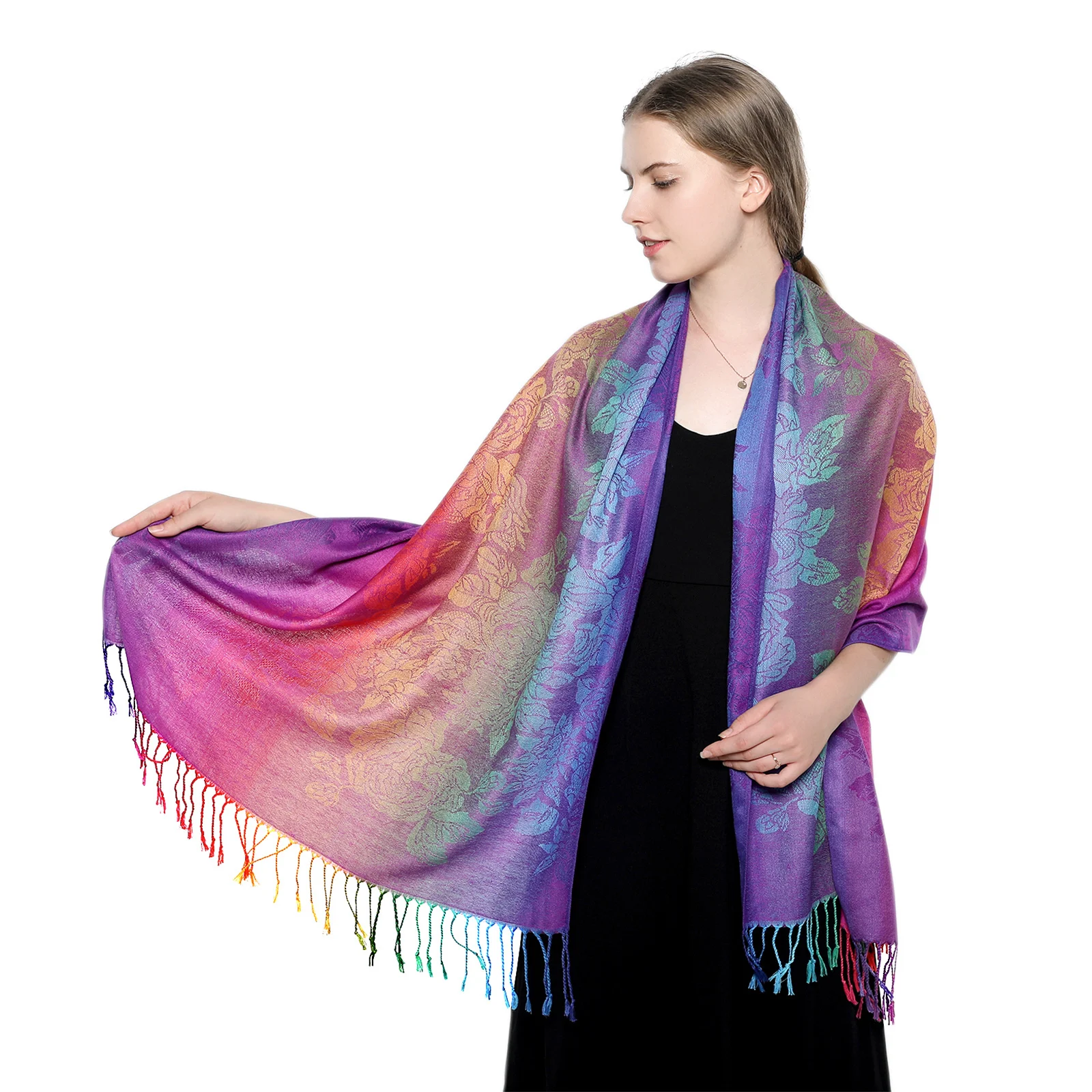 New Jacquard Cotton Tassel Scarf Shawl Wrap For Women Colorful Ethnic Style Tourism Pashmina 2024 Winter Warm Scarf Stoles Hijab