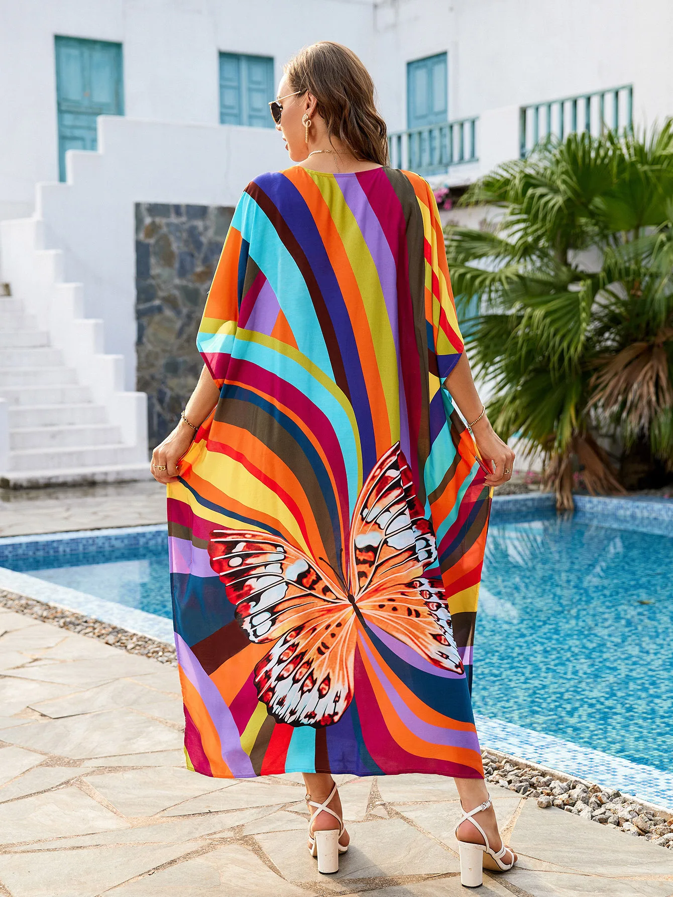 Odzież damska Drukuj Sukienki Kaftan Długie kaftany Strój kąpielowy Cover Up Casual Bikini Beach Dress Multicolor