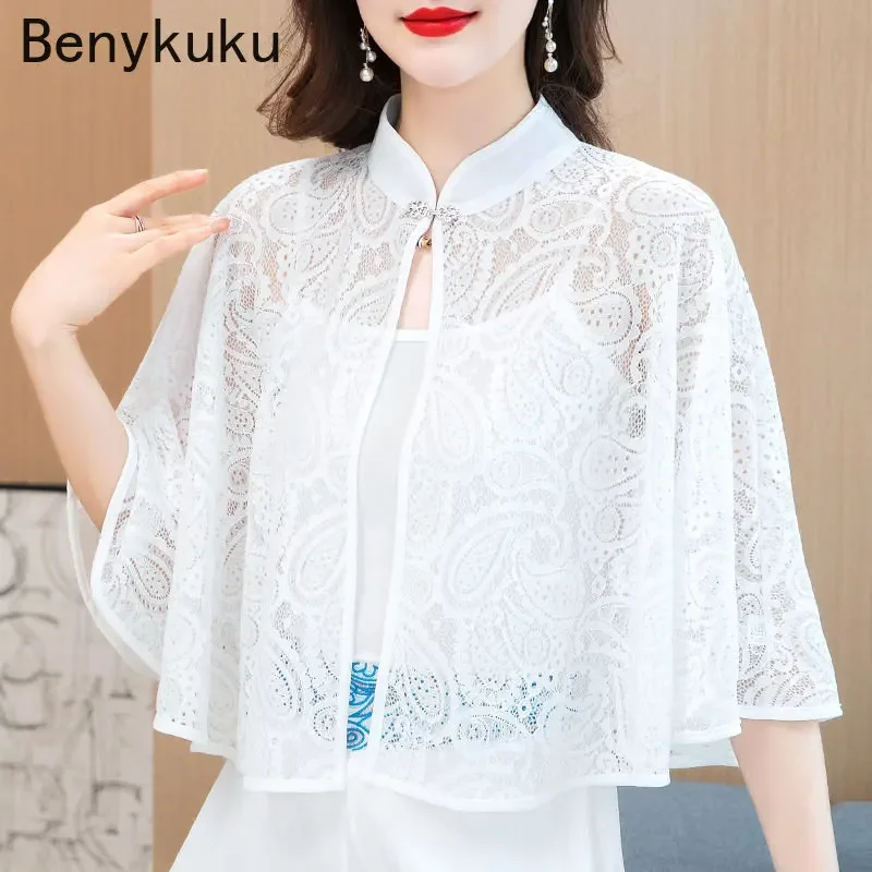 Sun Protection Cardigan Cape for Bridal Wedding Clothing Women Thin Shrug Bolero Summer Chiffon Lace Shawl Top Cycling Outerwear