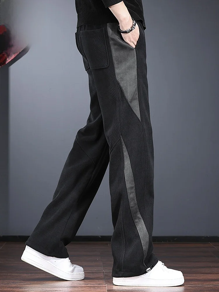 

Мужские повседневные брюки с лоскутным дизайном, весенняя новинка, свободный крой, вельветовые, модные, длинные, прямые, со средней посадкой на талии