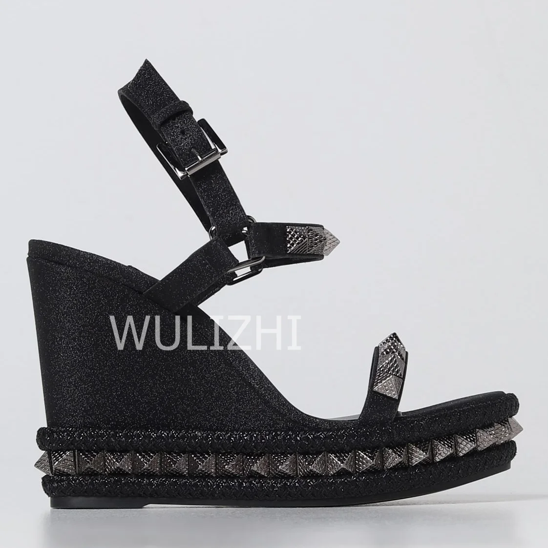 Women New Full Pink Stud Wedge Sandal Platform Slingback String Bead Ruffle Design Heels Round Shallow Casual Office Lady Shoes