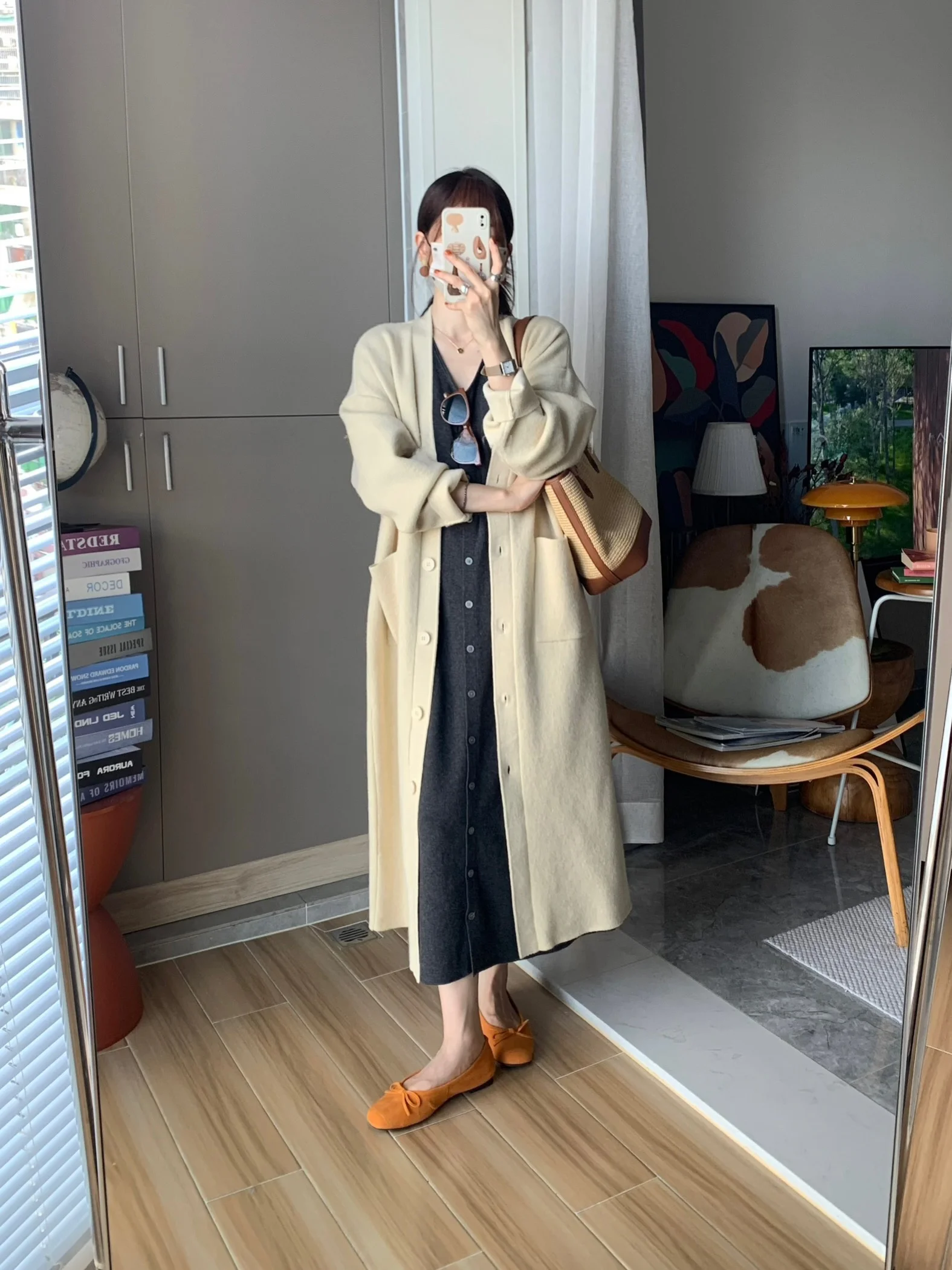 

Miss White Belladonna Long V-ne Single Button Knitted Cardigan Women's Autumn Winter Korean Sle Loose Fit Soft Wool Blend