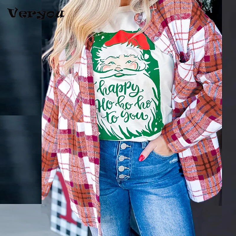 

Autumn Winter Long Sleeve Plaid Print Wool Coat Women Casual Long Sleeve Turn Down Collar Button Cardigan Women Fashion Jacket