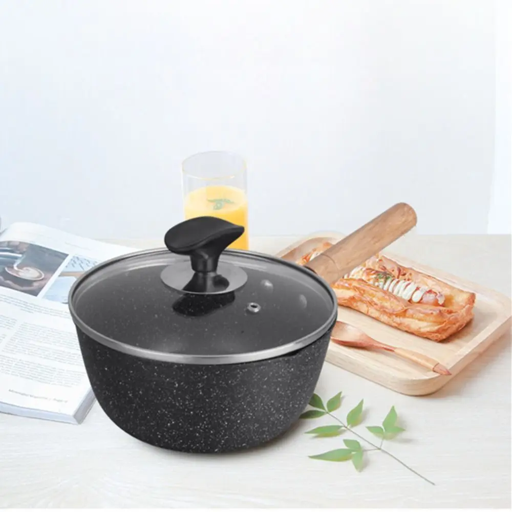 

Household Wooden Handle Japanese Style Saucepan Non-stick Glass Lid Milk Pot Diversion Design Lightweight Noodles Pot Baby Food