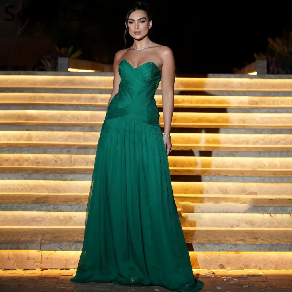 

Eightale 2025 Gree A Line Chiffon Maxi Evening Dress Pleated Sweetheart Saudi Arabic Prom Dress Dubai Party Gown Customized