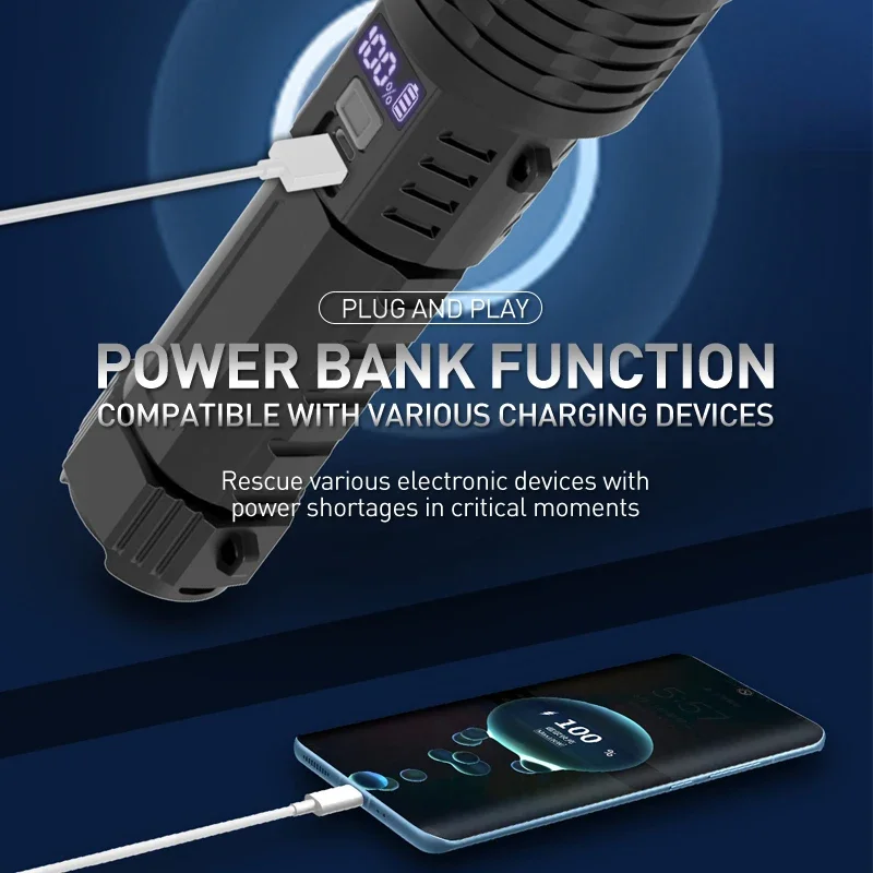 Strong LED flashlight super bright high-power rechargeable multifunctional magnet power bank camping home outdoor portable light image 6